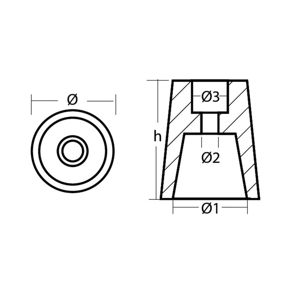 Tecnoseal Beneteau / Radice Conical Type Propeller Shaft Anode - Zinc